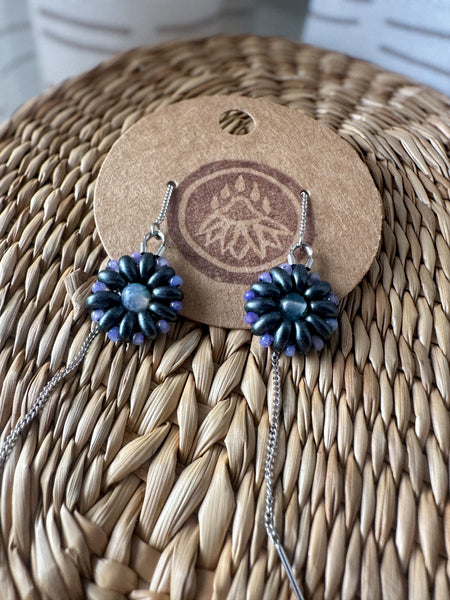 Charcoal Moss agate Floral Threaders